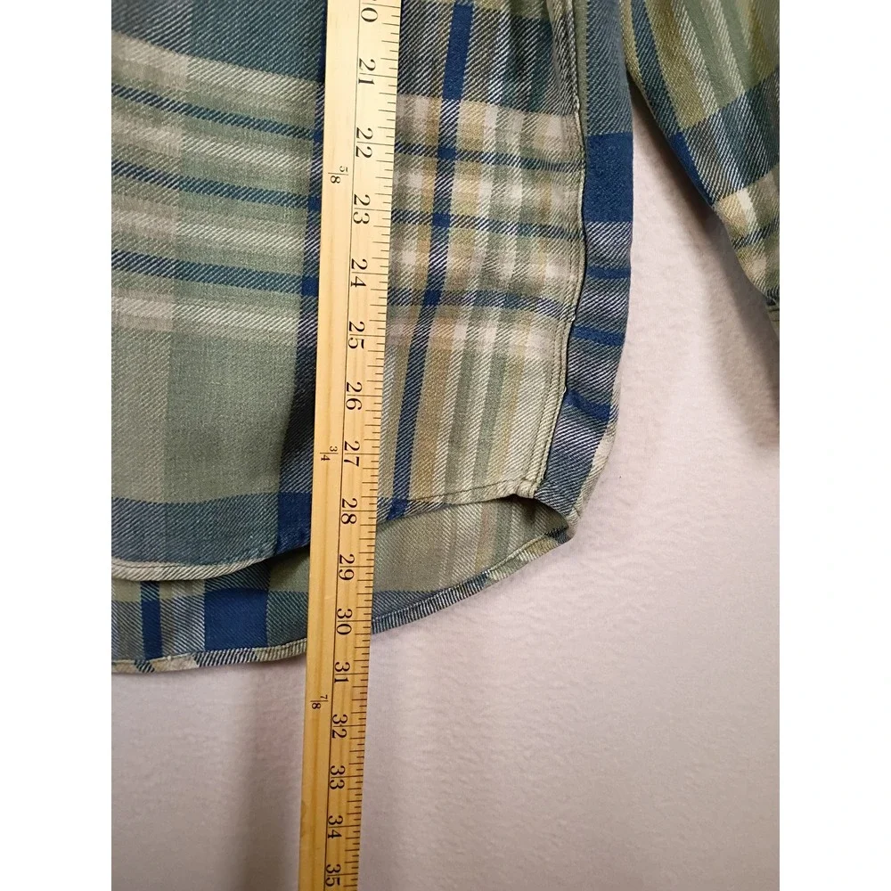 Rustic Grunge Jos J Oliver Mens XL Green Blue Plaid Cotton Flannel Button Shirt